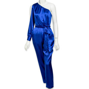 Aidan Mattox Women’s Royal Blue One Shoulder Satin Jumpsuit - New - Size 4